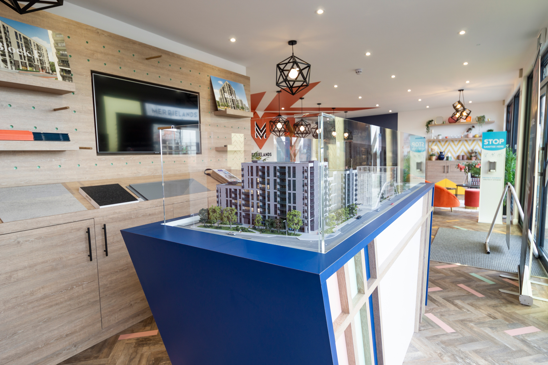 3D model of a housing development in a glass case