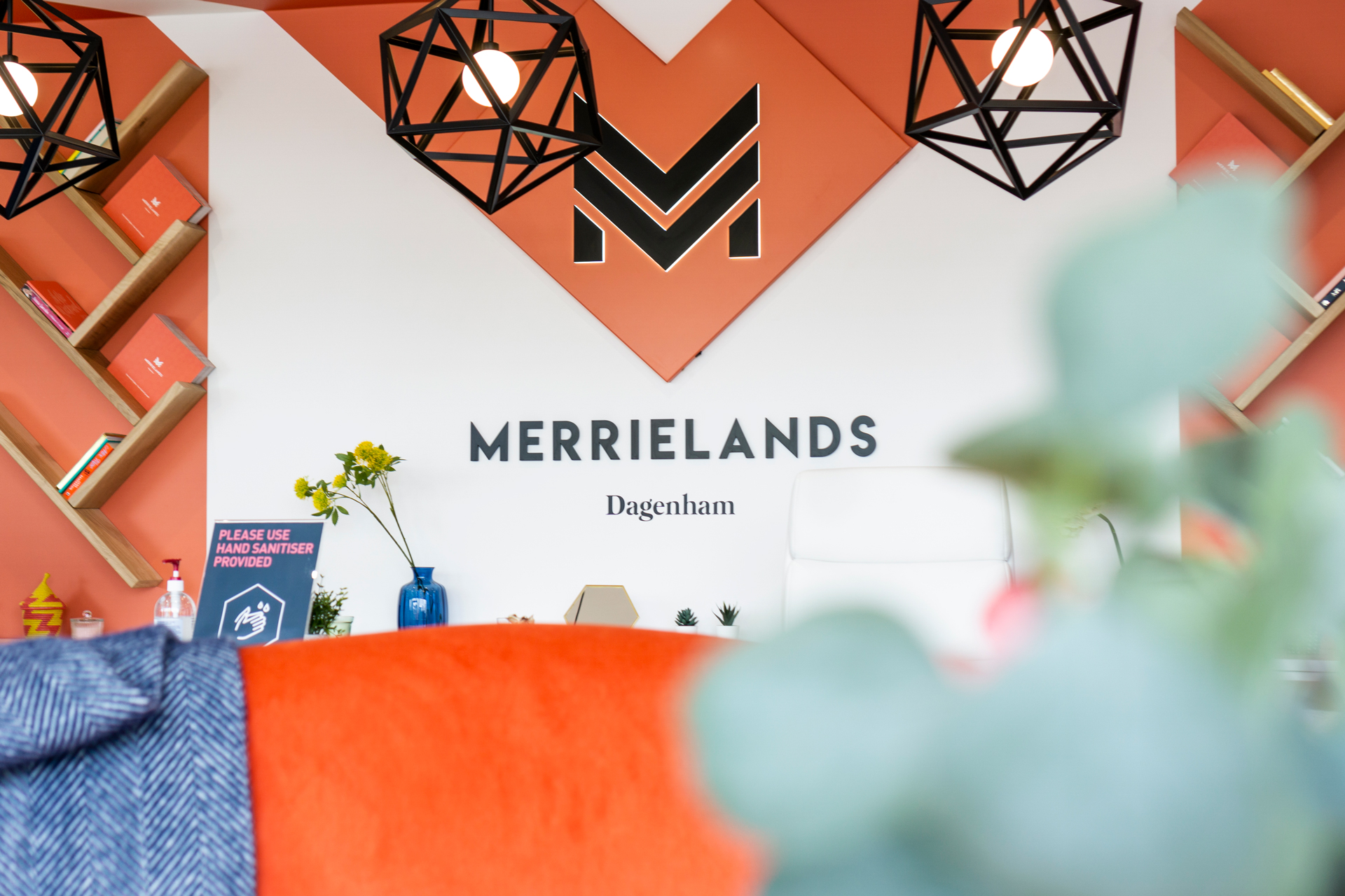 Merielands logo on the wool above a desk
