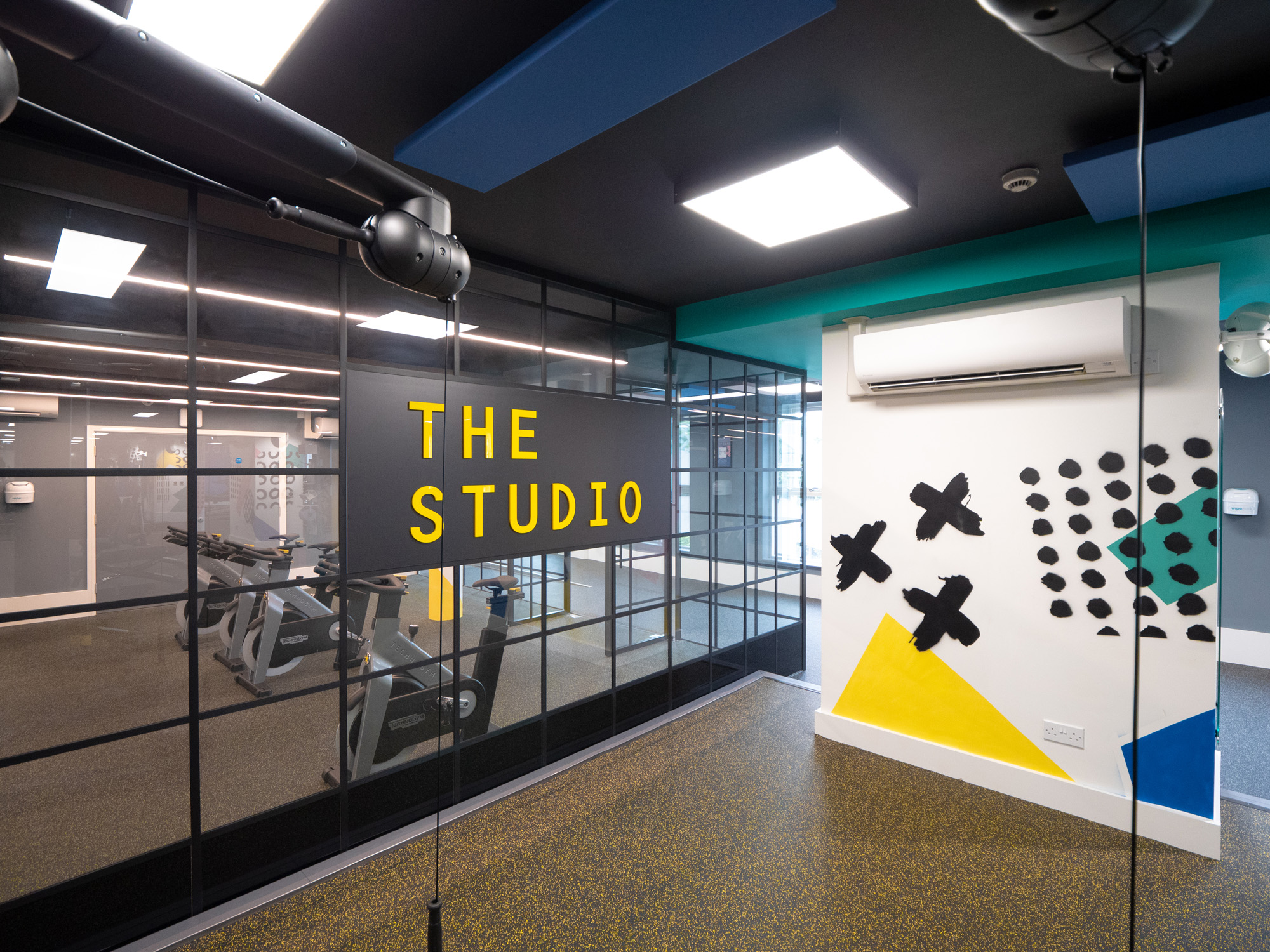 Spin class studio with clear walls